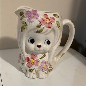 Puppy Dog Ceramic Pitcher - RELPO 6481 - Floral - NO CHIPS OR CRACKS - Vintage